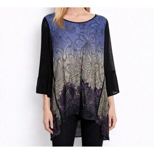 Citron Santa Monica size small printed high low silk tunic top 3/4 sleeve